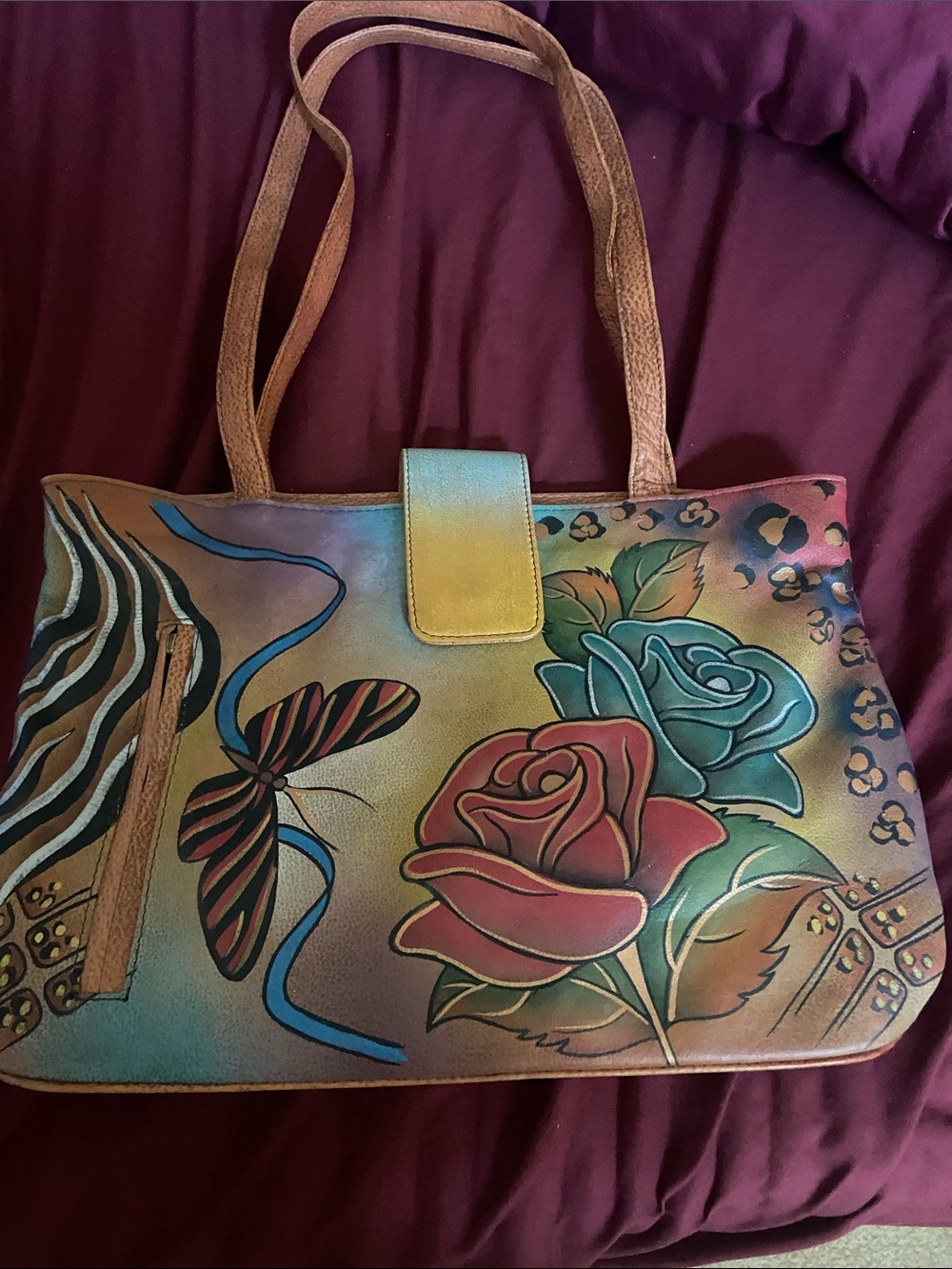 Handpainted Original Anuska handbag/ shoulder bag Strap drop